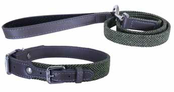 Forest Herringbone/Grey Leather Lead 3/4&quot;40&quot;