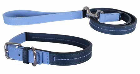 Baby Blue/Navy Leather Collar 14-18&quot;
