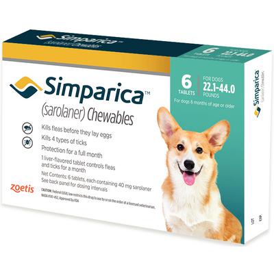 Simparica  40mg (22.1Lb to 44.0Lb) - Small Breed (For 1 Tablet)