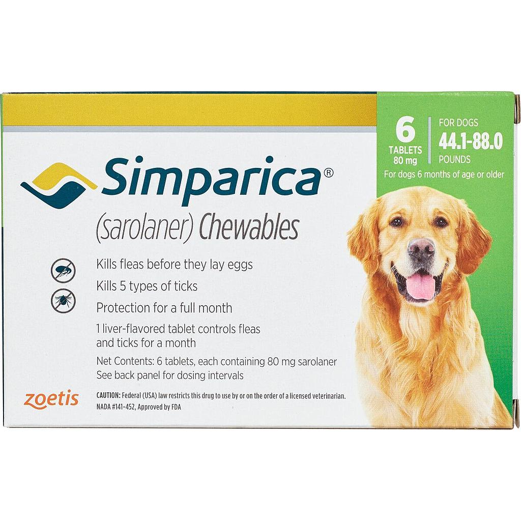 Simparica 80mg(44.1Lb to 88.0Lb) - Large Breed (For 1 Tablet)