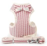 Pet H-Harness &amp; Leash Pink Strip Line (M)