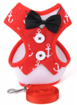 Pet H-Harness &amp; Leash Red with Black Ribbon and White Anchor 1265 (S)