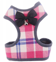 Pet H-Harness &amp; Leash Pink Pattern with Black ribbon BG-B1009 (S)