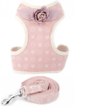 Pet H-Harness &amp; Leash Pink Color with Flower BG-Q1004 (M)