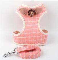 Pet H-Harness &amp; Leash Pink Color Pattern with Flower BG-Q1004 (M)