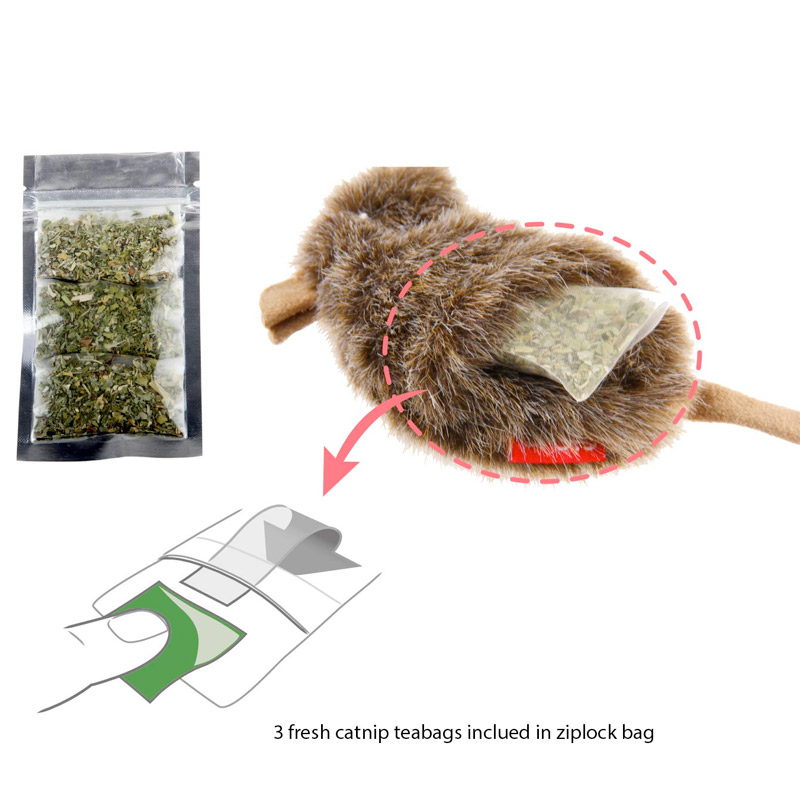 Gigwi Mouse Refilable Catnip with 3catnip teabags