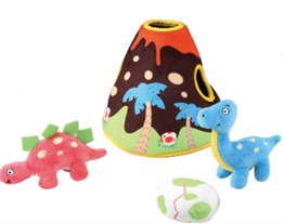 Gigwi Hide N' Seek Volcano park with two plush dino and Dino egg inside