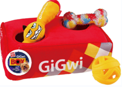 Gigwi Hide N' Seek G-box with plush toy, breezy ball and TPR bone inside
