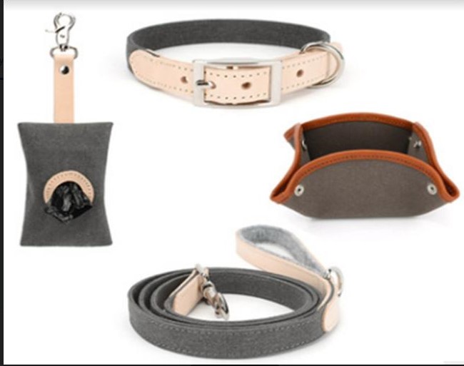 Canvas, leather head Collar xs + single head traction + folding bowl + poop picking bag (pink)- A2012 (xs)