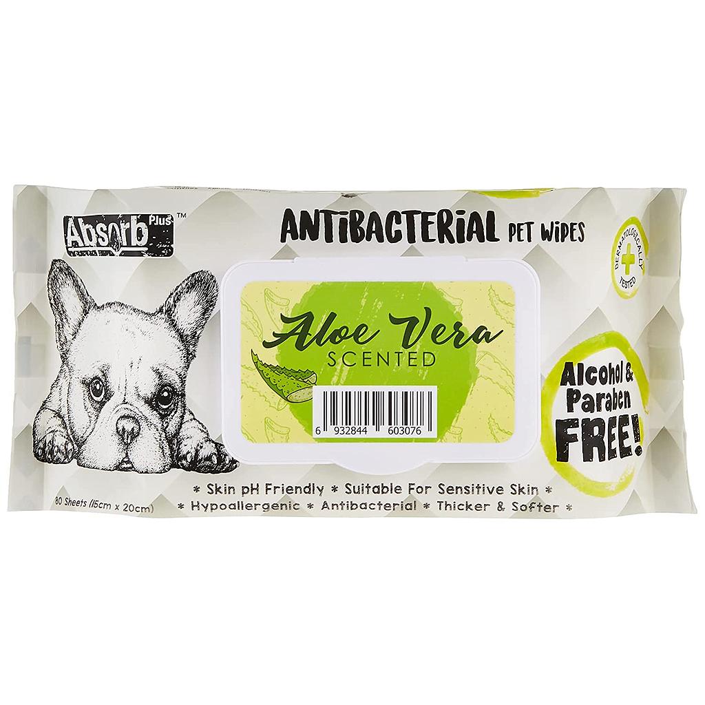 Absorb Plus Antibacterial Pet Wipes 80 Sheets (Aloe Vera)