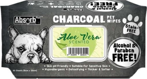 Absorb Plus Charcoal Pet Wipes 80 Sheets (Aloe Vera)