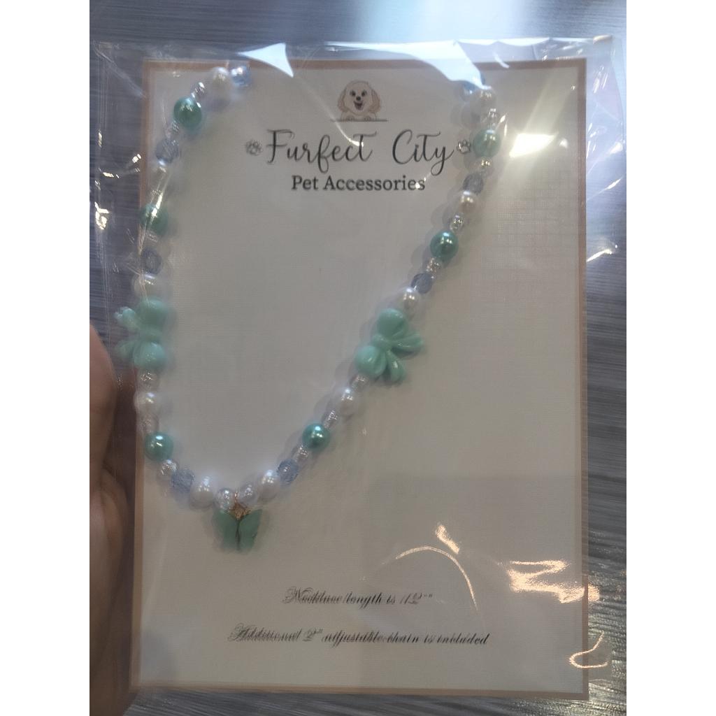 Furfect City - Blue Pearl Necklace with Butterfly Charm