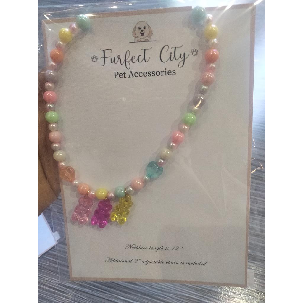 Furfect City - Colorful Beads with Gummy Bear Charm Necklace