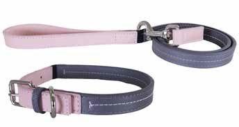 Baby Pink/Grey Leather Lead 3/4"40"